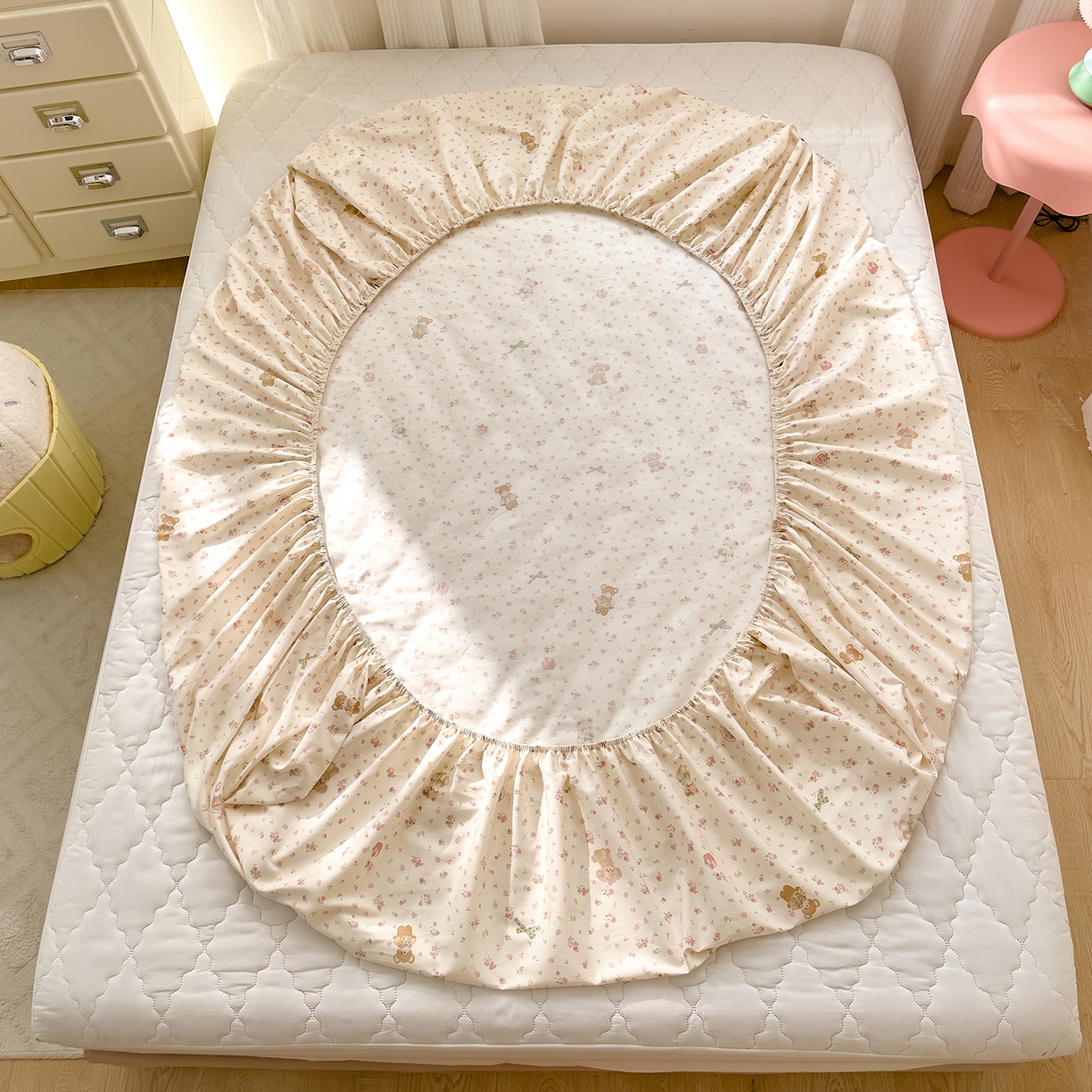 91家纺网 家纺一手货源 找家纺 DoDo 兜兜 2026年全棉纯棉可爱卡通单床笠 床笠单件 软软熊与欢欢狗