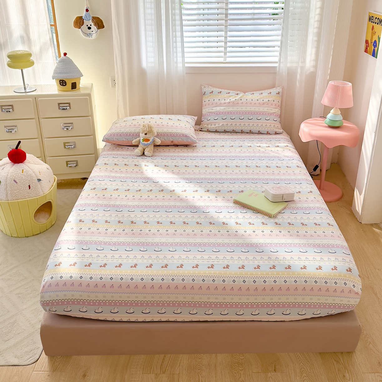 91家纺网 家纺一手货源 找家纺 DoDo 兜兜 2026年全棉纯棉可爱卡通单床笠 床笠单件 彩虹小马驹