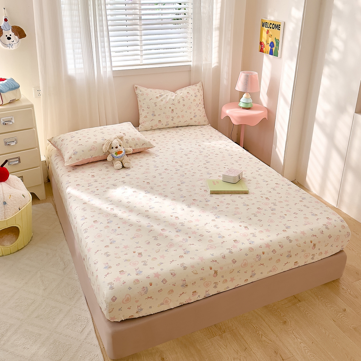 91家纺网 家纺一手货源 找家纺 DoDo 兜兜 2026年全棉纯棉可爱卡通单床笠 床笠单件 星星兔的梦境