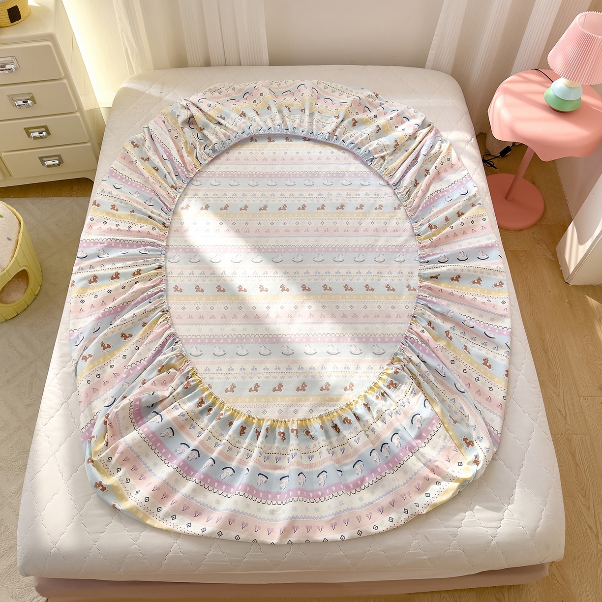 91家纺网 家纺一手货源 找家纺 DoDo 兜兜 2026年全棉纯棉可爱卡通单床笠 床笠单件 彩虹小马驹