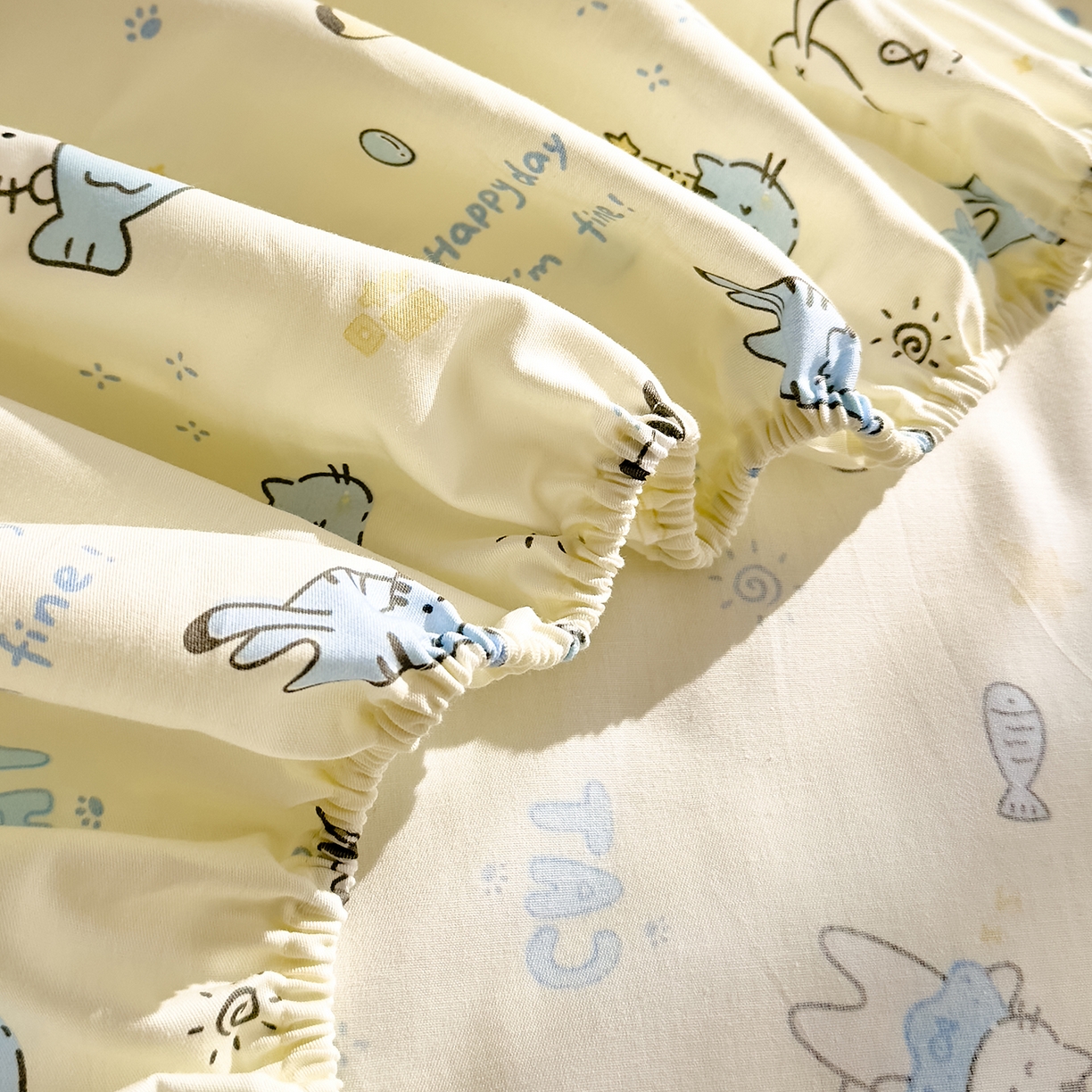 91家纺网 家纺一手货源 找家纺 DoDo 兜兜 2026年全棉纯棉可爱卡通单床笠 床笠单件 机灵猫