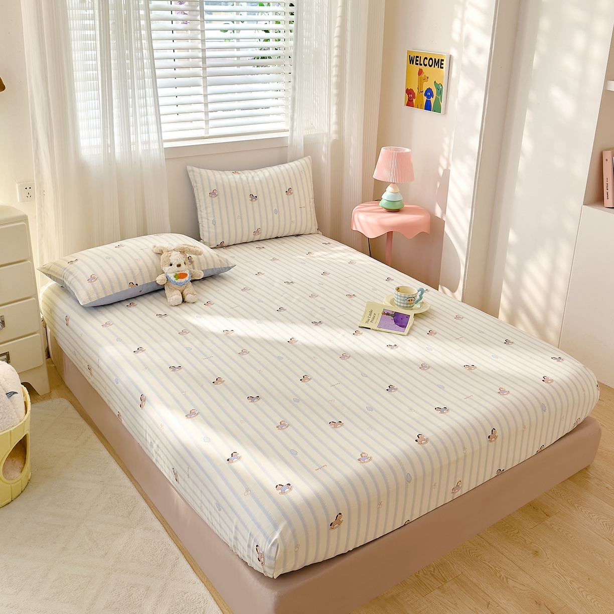 91家纺网 家纺一手货源 找家纺 DoDo 兜兜 2026年全棉纯棉可爱卡通单床笠 床笠单件 旋转木马之恋