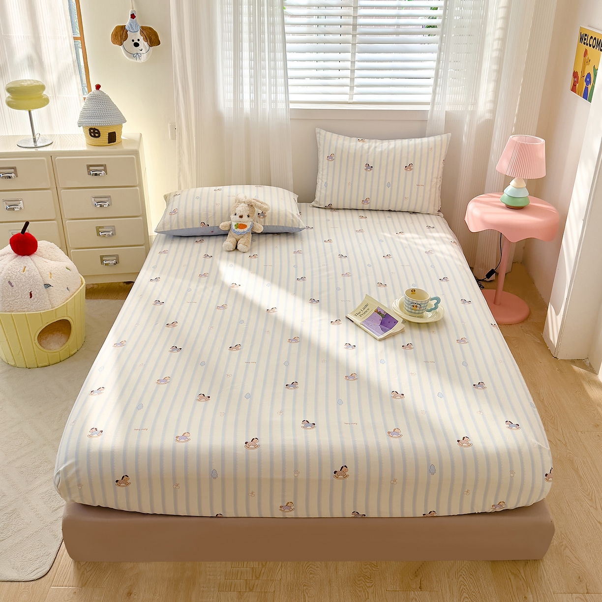 91家纺网 家纺一手货源 找家纺 DoDo 兜兜 2026年全棉纯棉可爱卡通单床笠 床笠单件 旋转木马之恋