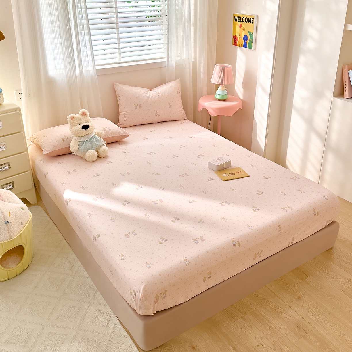 91家纺网 家纺一手货源 找家纺 DoDo 兜兜 2026年全棉纯棉可爱卡通单床笠 床笠单件 早安跳跳兔