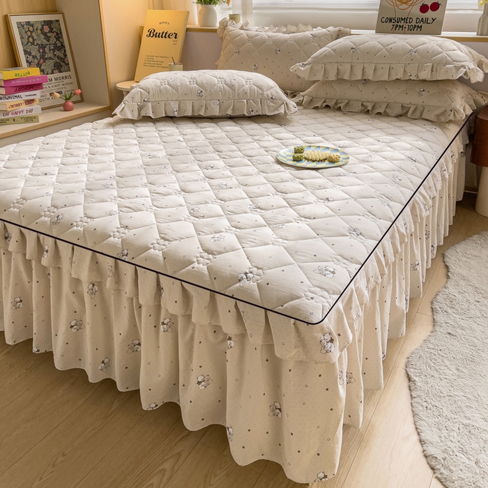 91家纺网 家纺一手货源 找家纺 优家居工厂店 2026新款精仿棉床裙四件套水洗棉韩版公主风花边床裙单被套直播外贸定制 星星熊