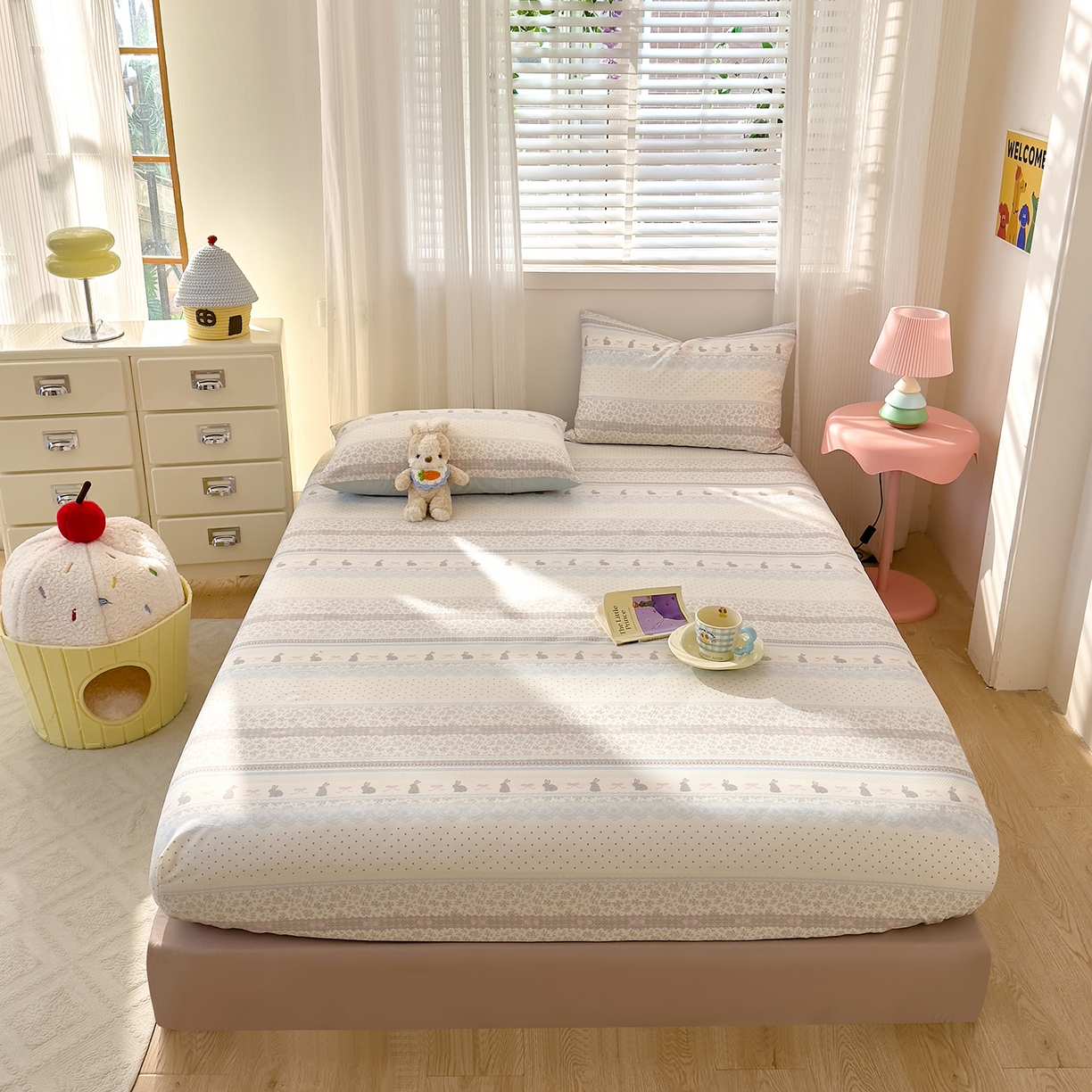 91家纺网 家纺一手货源 找家纺 DoDo 兜兜 2026年全棉纯棉可爱卡通单床笠 床笠单件 薄荷小兔