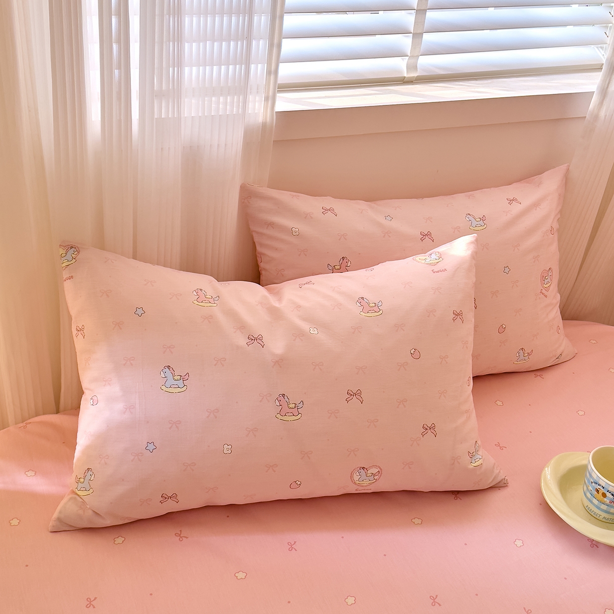 91家纺网 家纺一手货源 找家纺 DoDo 兜兜 2026年全棉纯棉可爱卡通单枕套 枕套单件 草莓小马-粉