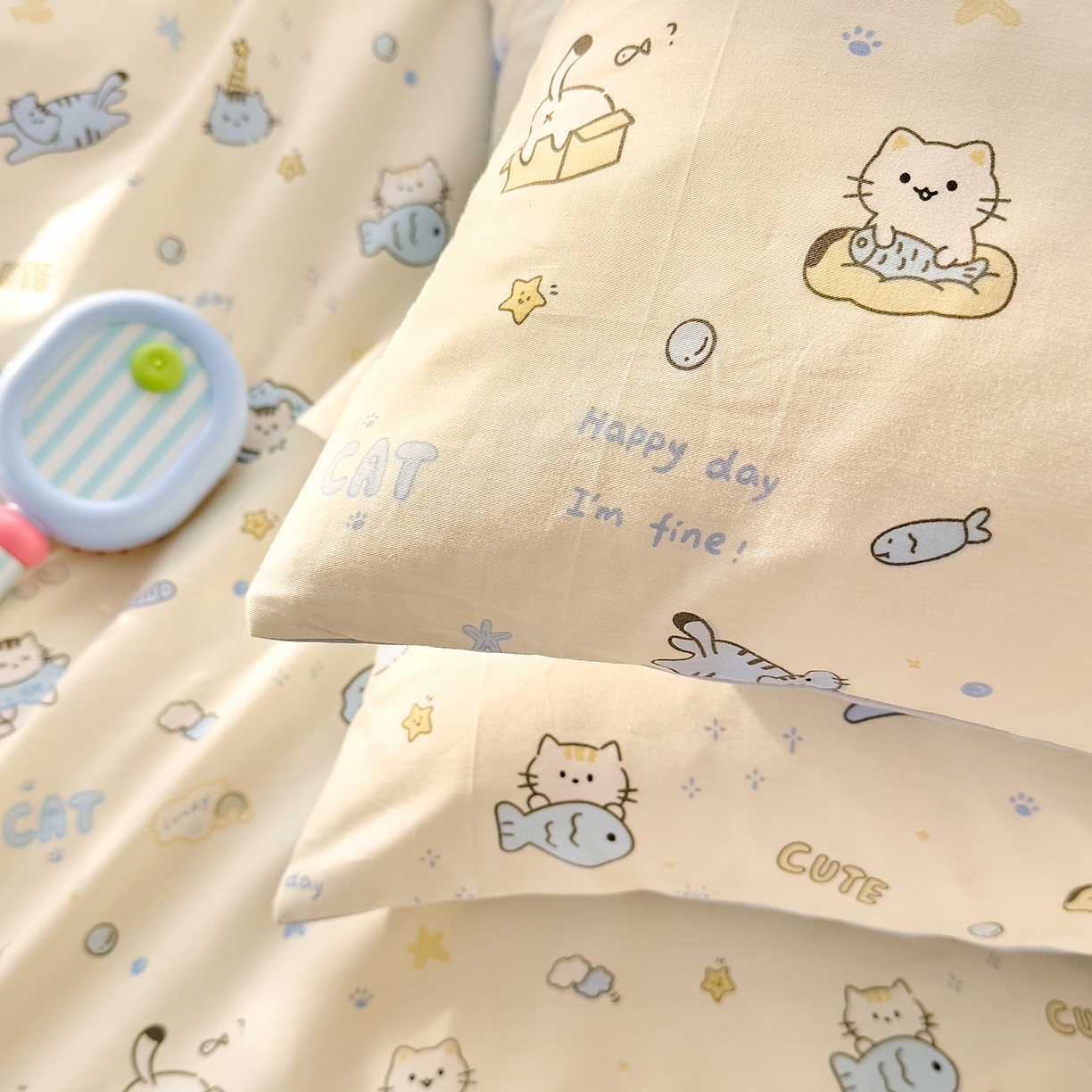 91家纺网 家纺一手货源 找家纺 DoDo 兜兜 2026年全棉纯棉可爱卡通单枕套 枕套单件 机灵猫