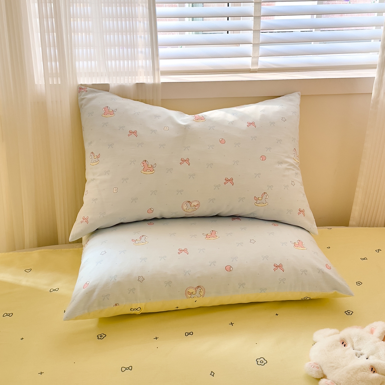 91家纺网 家纺一手货源 找家纺 DoDo 兜兜 2026年全棉纯棉可爱卡通单枕套 枕套单件 草莓小马-蓝