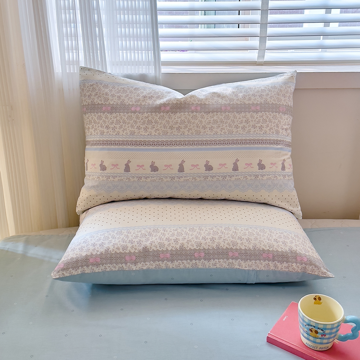 91家纺网 家纺一手货源 找家纺 DoDo 兜兜 2026年全棉纯棉可爱卡通单枕套 枕套单件 薄荷小兔