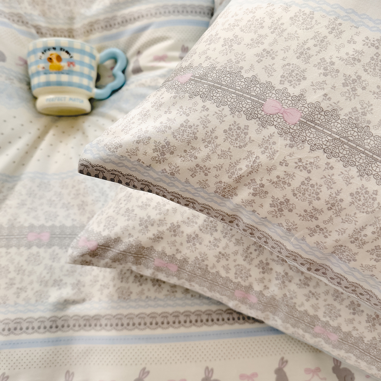 91家纺网 家纺一手货源 找家纺 DoDo 兜兜 2026年全棉纯棉可爱卡通单枕套 枕套单件 薄荷小兔