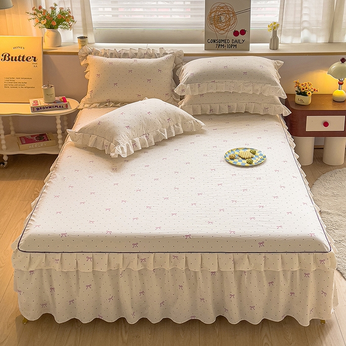 91家纺网 家纺一手货源 找家纺 （总）优家居工厂店 2026新款精仿棉床裙三件套水洗棉韩版公主风花边床裙直播外贸定制