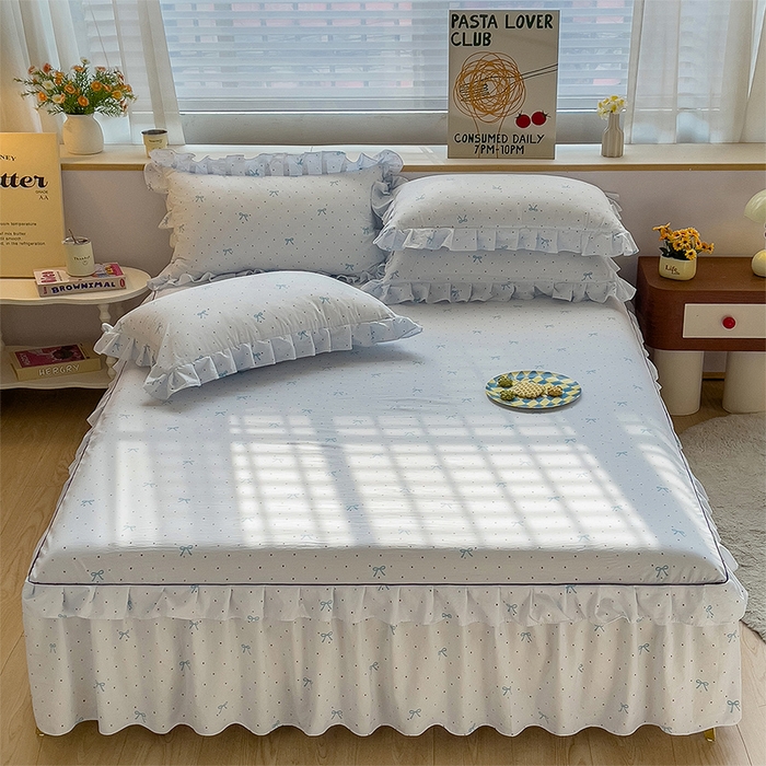 91家纺网 家纺一手货源 找家纺 （总）优家居工厂店 2026新款精仿棉床裙三件套水洗棉韩版公主风花边床裙直播外贸定制