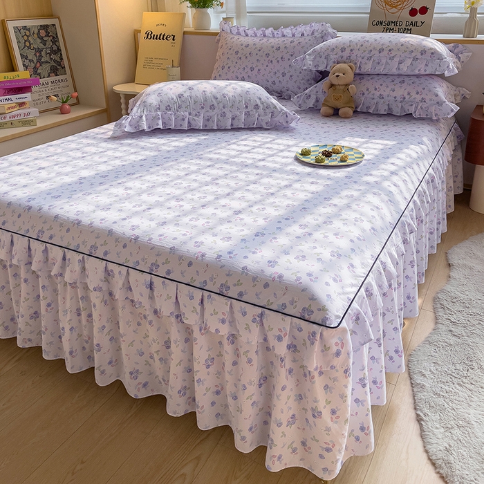 91家纺网 家纺一手货源 找家纺 优家居工厂店 2026新款精仿棉床裙三件套水洗棉韩版公主风花边床裙直播外贸定制 情意绵绵