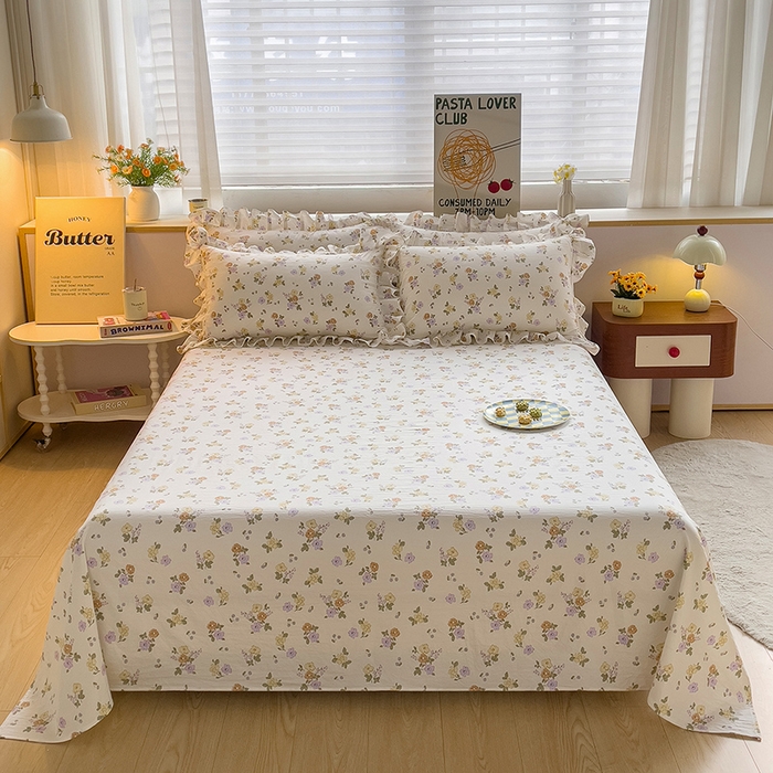 91家纺网 家纺一手货源 找家纺 优家居工厂店 2026新款精仿棉床裙三件套水洗棉韩版公主风花边床裙直播外贸定制 海芋恋