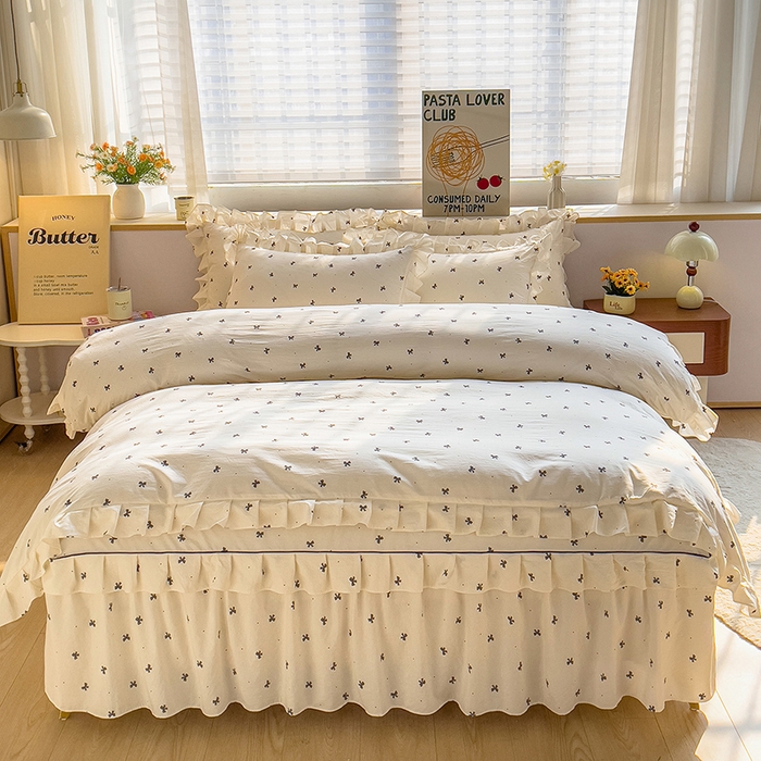 91家纺网 家纺一手货源 找家纺 优家居工厂店 2026新款精仿棉床裙三件套水洗棉韩版公主风花边床裙直播外贸定制 情人节