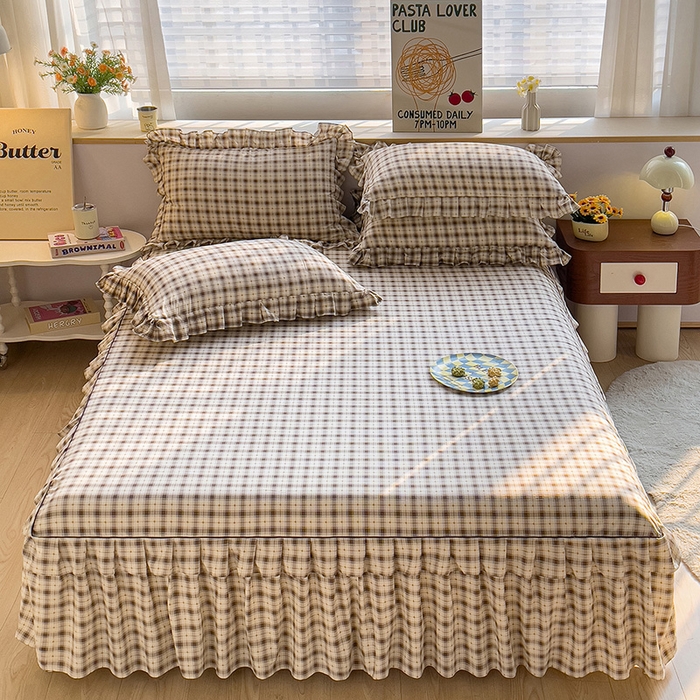 优家居工厂店 2026新款精仿棉床裙三件套水洗棉韩版公主风花边床裙直播外贸定制 星尚