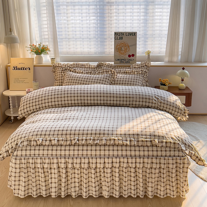 91家纺网 家纺一手货源 找家纺 优家居工厂店 2026新款精仿棉床裙三件套水洗棉韩版公主风花边床裙直播外贸定制 星尚