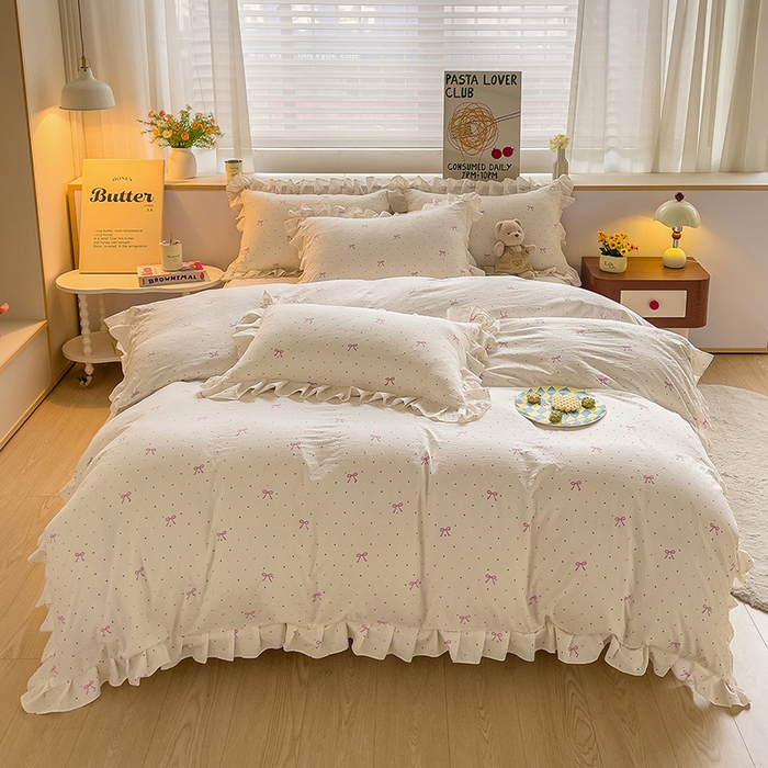 91家纺网 家纺一手货源 找家纺 优家居工厂店 2026新款精仿棉床裙三件套水洗棉韩版公主风花边床裙直播外贸定制 潘多拉-米