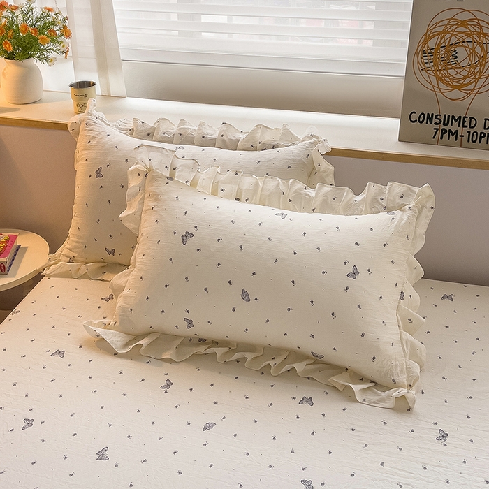 91家纺网 家纺一手货源 找家纺 优家居工厂店 2026新款精仿棉床裙三件套水洗棉韩版公主风花边床裙直播外贸定制 蝶舞翩翩