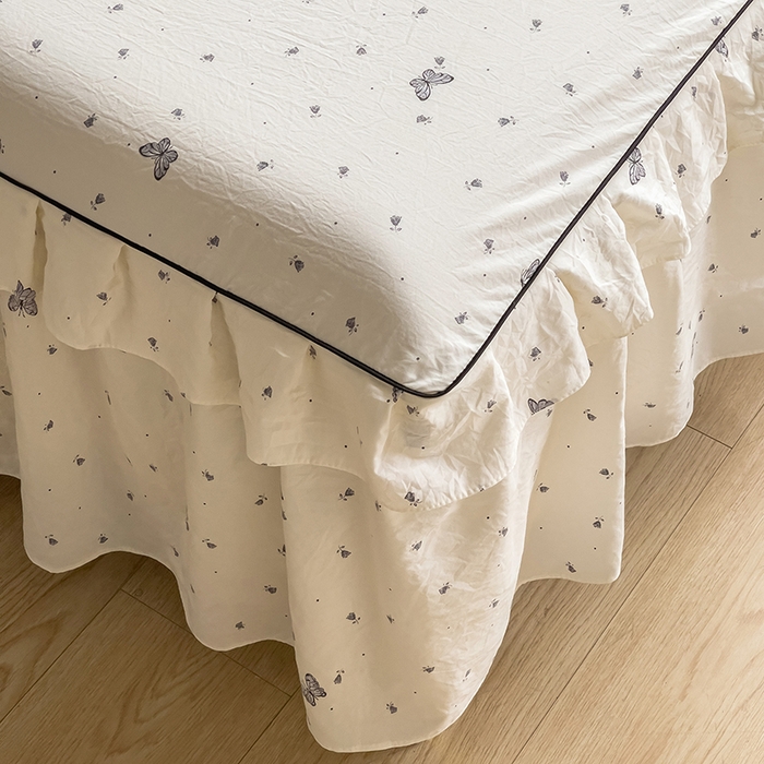 91家纺网 家纺一手货源 找家纺 优家居工厂店 2026新款精仿棉床裙三件套水洗棉韩版公主风花边床裙直播外贸定制 蝶舞翩翩