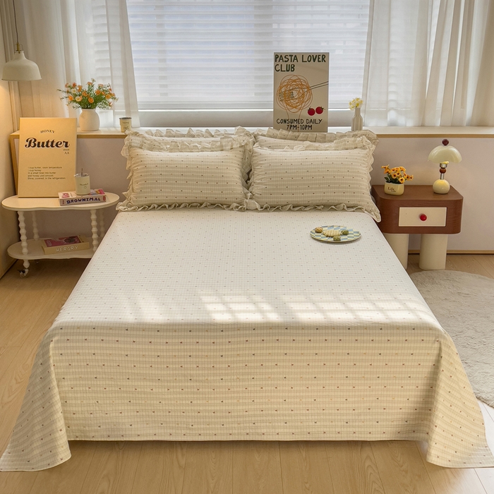 91家纺网 家纺一手货源 找家纺 优家居工厂店 2026新款精仿棉床裙三件套水洗棉韩版公主风花边床裙直播外贸定制 北岛之恋