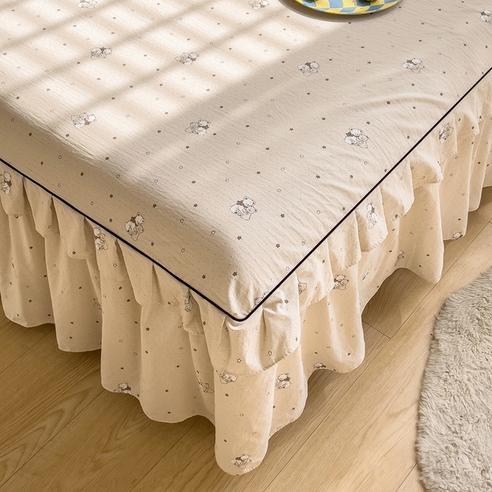 91家纺网 家纺一手货源 找家纺 优家居工厂店 2026新款精仿棉床裙三件套水洗棉韩版公主风花边床裙直播外贸定制 星星熊