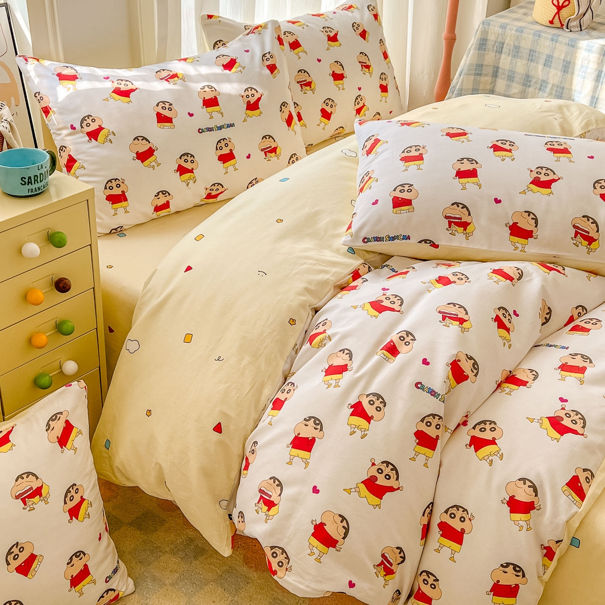 91家纺网 家纺一手货源 找家纺 浩诚 2026新款蜡笔小新正版授权全棉卡通四件套 百变小新