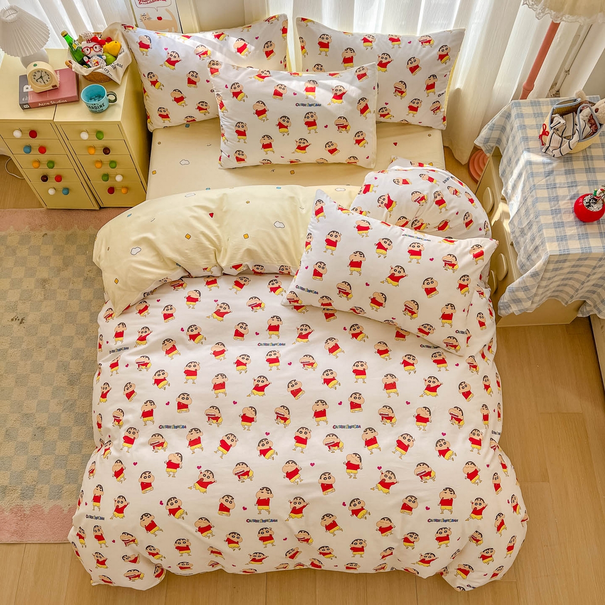 91家纺网 家纺一手货源 找家纺 浩诚 2026新款蜡笔小新正版授权全棉卡通四件套 百变小新