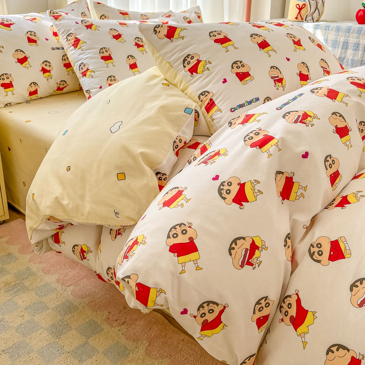 91家纺网 家纺一手货源 找家纺 浩诚 2026新款蜡笔小新正版授权全棉卡通四件套 百变小新