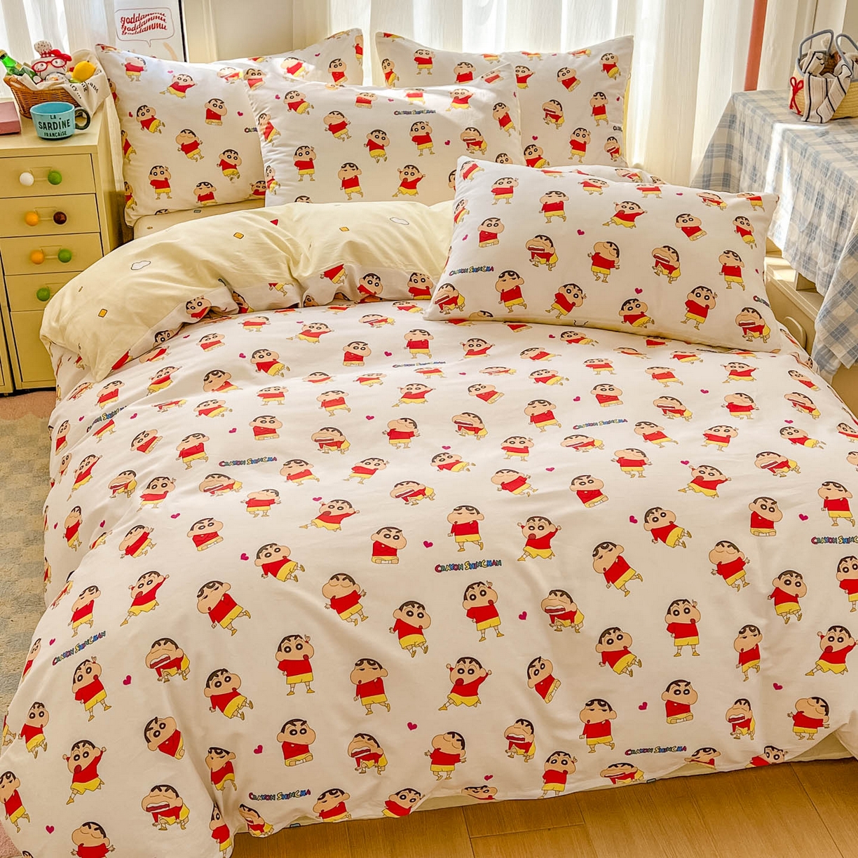 91家纺网 家纺一手货源 找家纺 浩诚 2026新款蜡笔小新正版授权全棉卡通四件套 百变小新