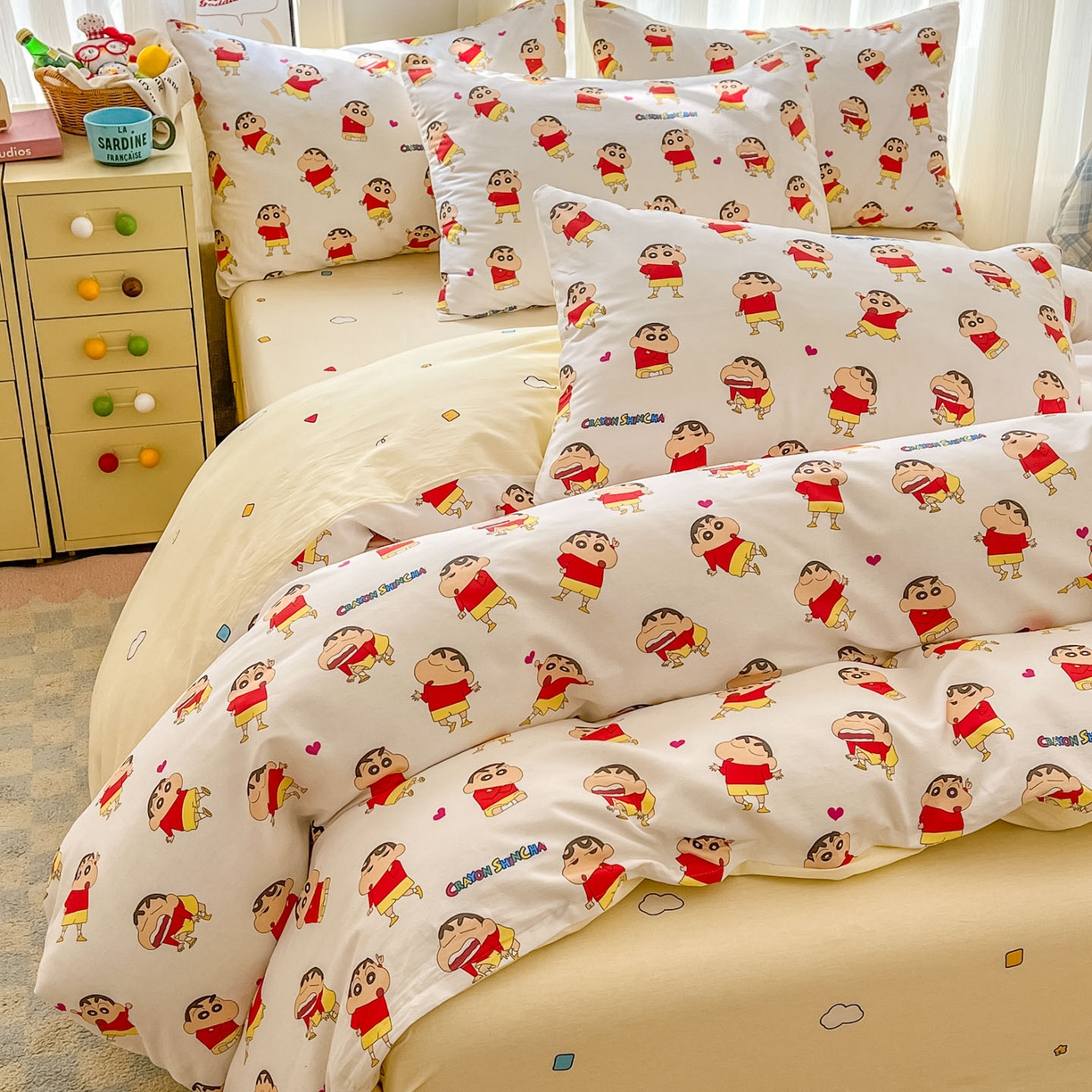 91家纺网 家纺一手货源 找家纺 浩诚 2026新款蜡笔小新正版授权全棉卡通四件套 百变小新