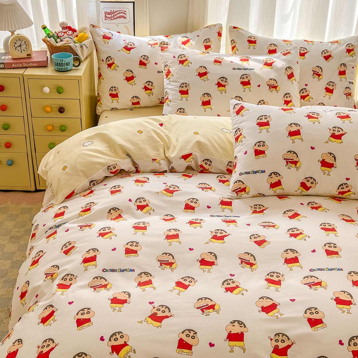 91家纺网 家纺一手货源 找家纺 浩诚 2026新款蜡笔小新正版授权全棉卡通四件套 百变小新