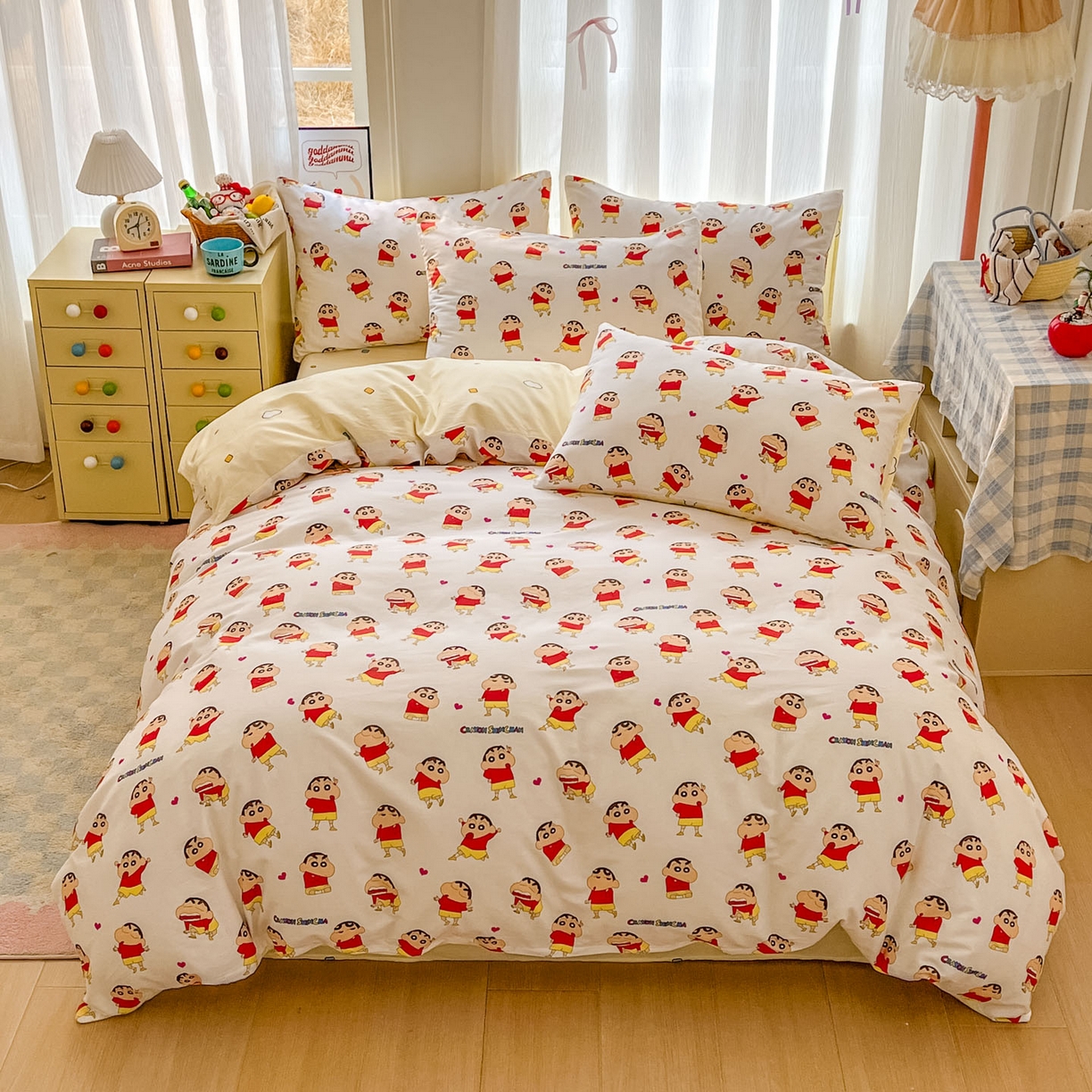 91家纺网 家纺一手货源 找家纺 浩诚 2026新款蜡笔小新正版授权全棉卡通四件套 百变小新