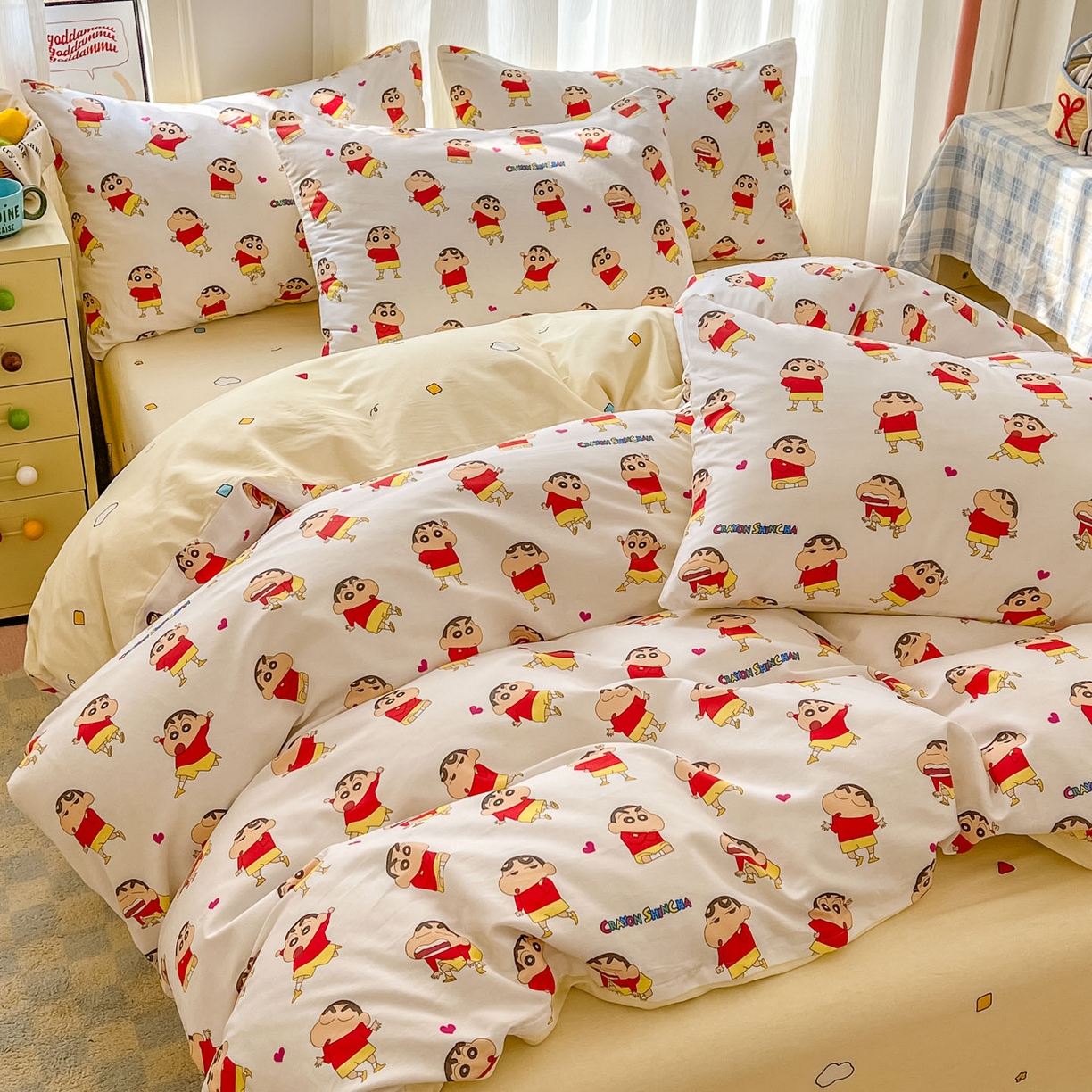 91家纺网 家纺一手货源 找家纺 浩诚 2026新款蜡笔小新正版授权全棉卡通四件套 百变小新