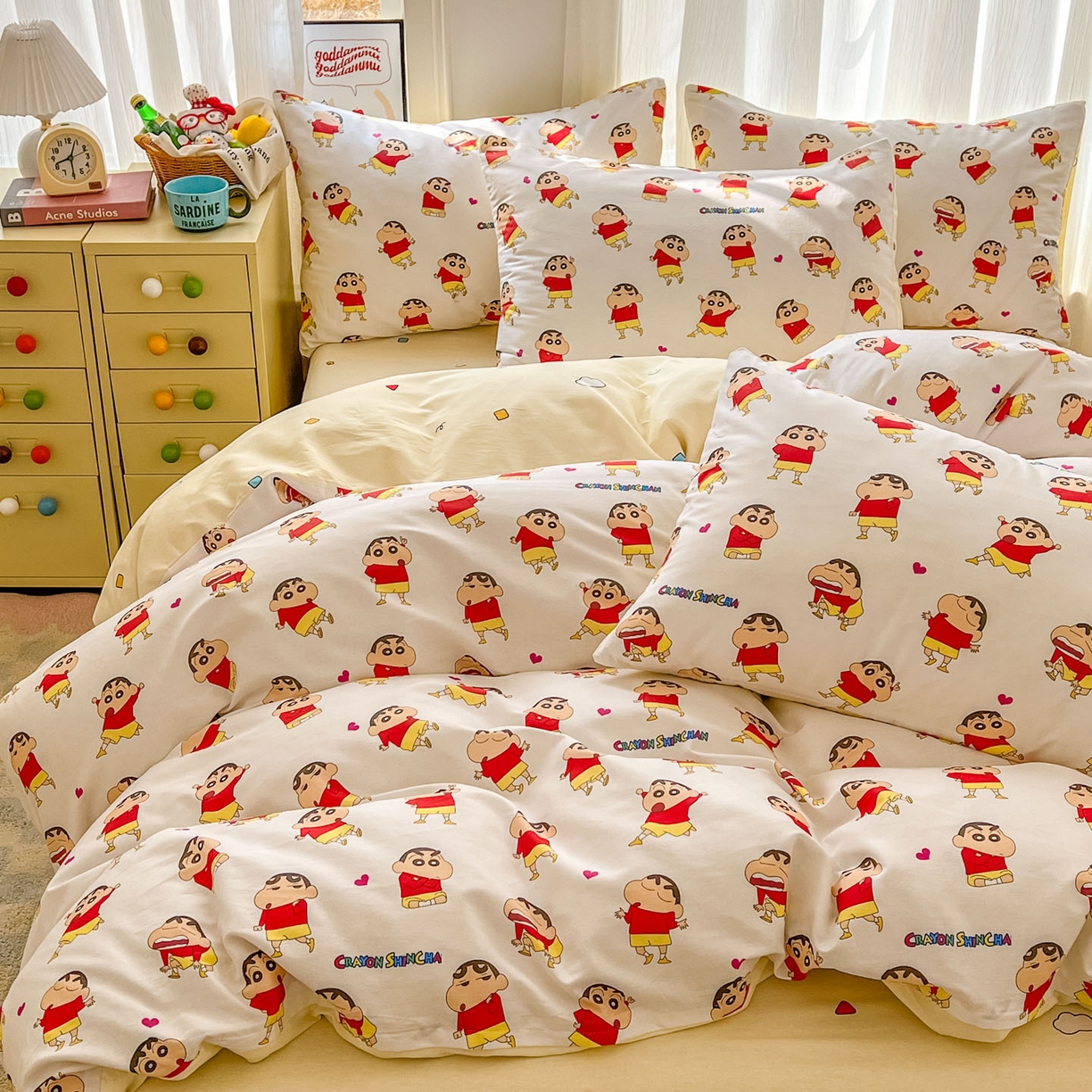 91家纺网 家纺一手货源 找家纺 浩诚 2026新款蜡笔小新正版授权全棉卡通四件套 百变小新