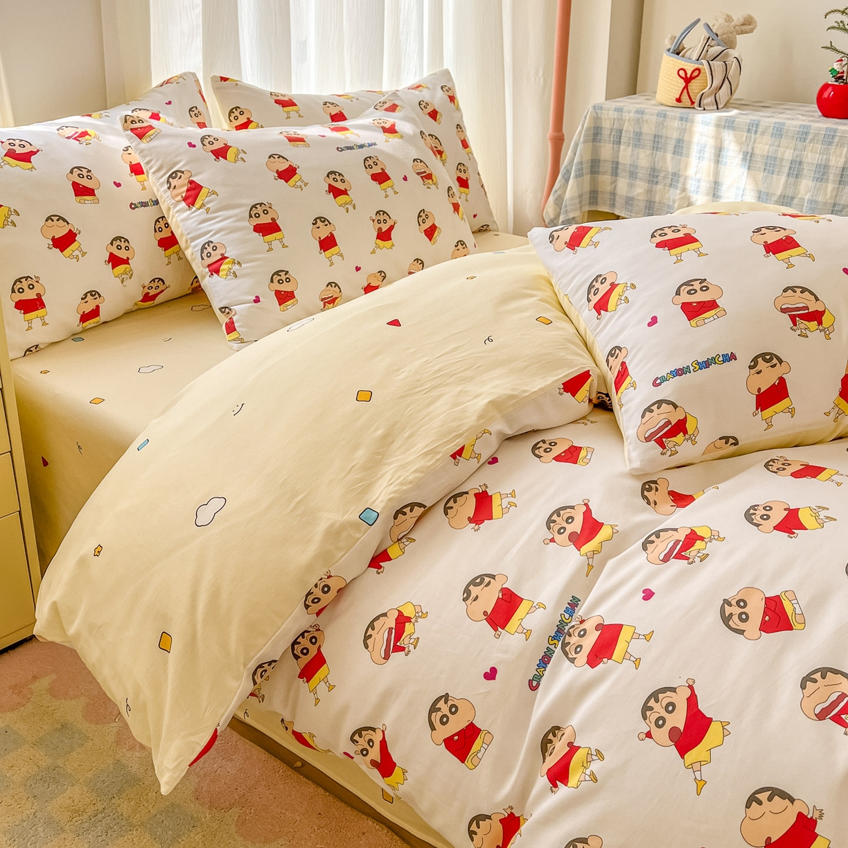 91家纺网 家纺一手货源 找家纺 浩诚 2026新款蜡笔小新正版授权全棉卡通四件套 百变小新