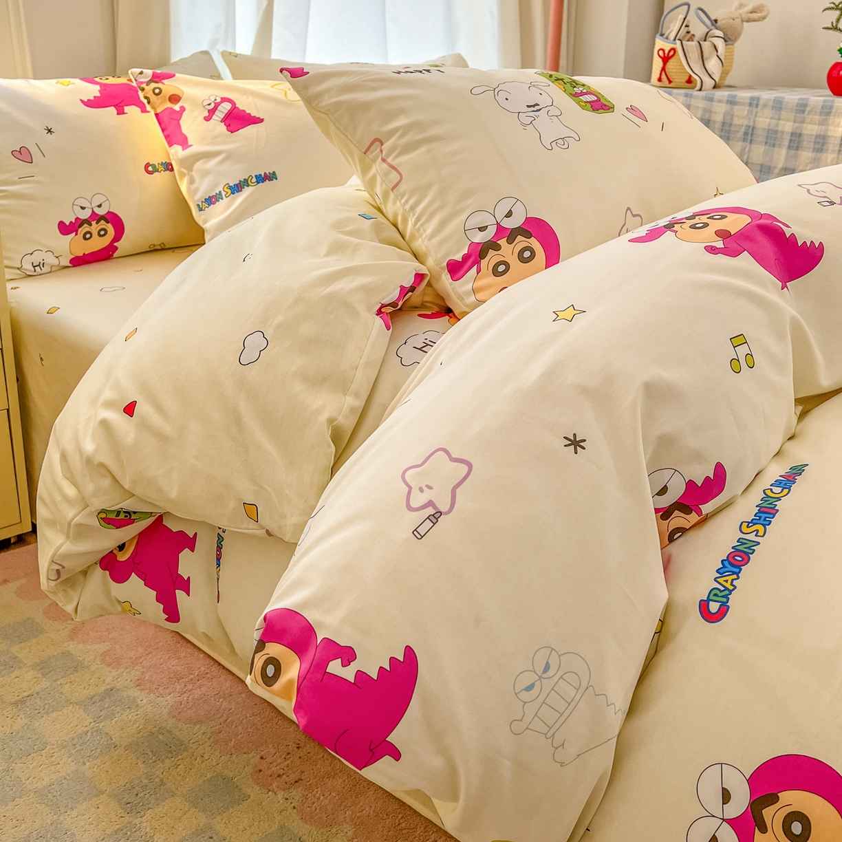 91家纺网 家纺一手货源 找家纺 浩诚 2026新款蜡笔小新正版授权全棉卡通四件套 萌趣小新