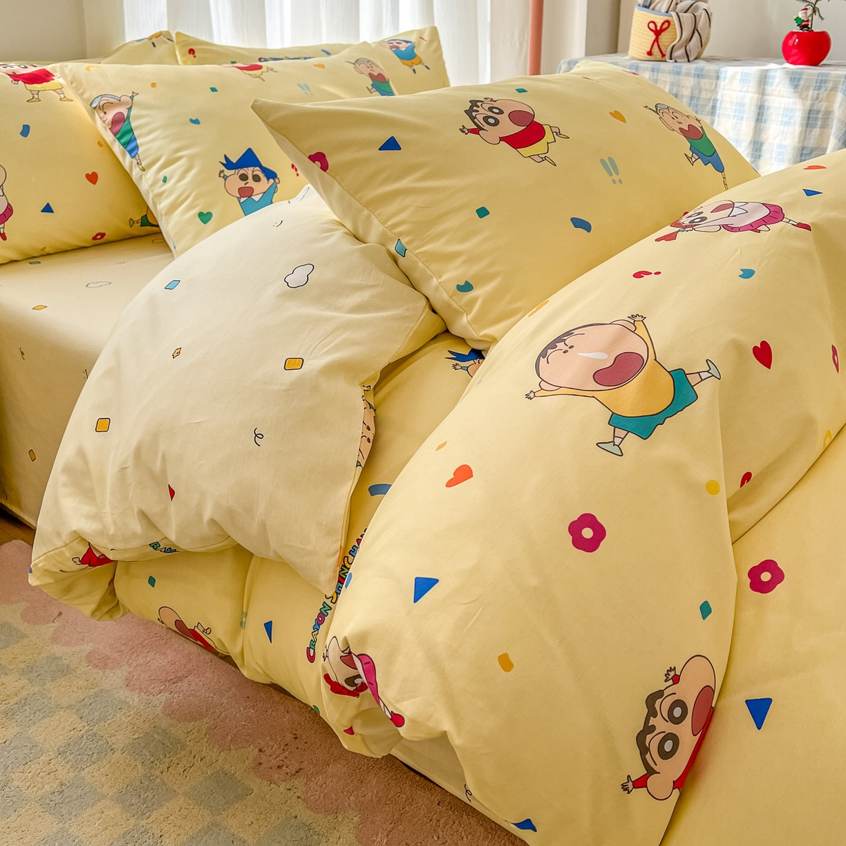 91家纺网 家纺一手货源 找家纺 浩诚 2026新款蜡笔小新正版授权全棉卡通四件套 快乐小新