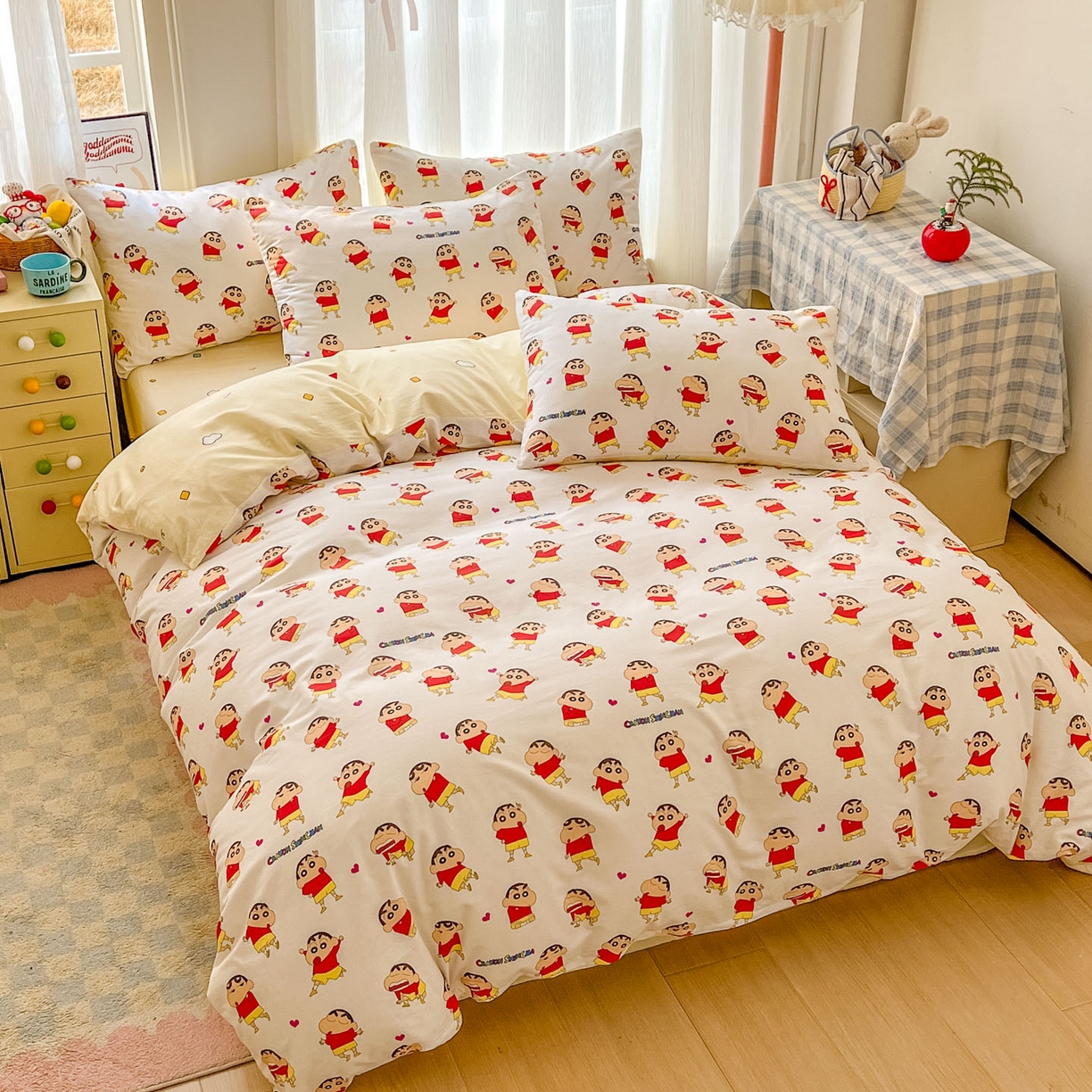 91家纺网 家纺一手货源 找家纺 浩诚 2026新款蜡笔小新正版授权全棉卡通四件套 百变小新