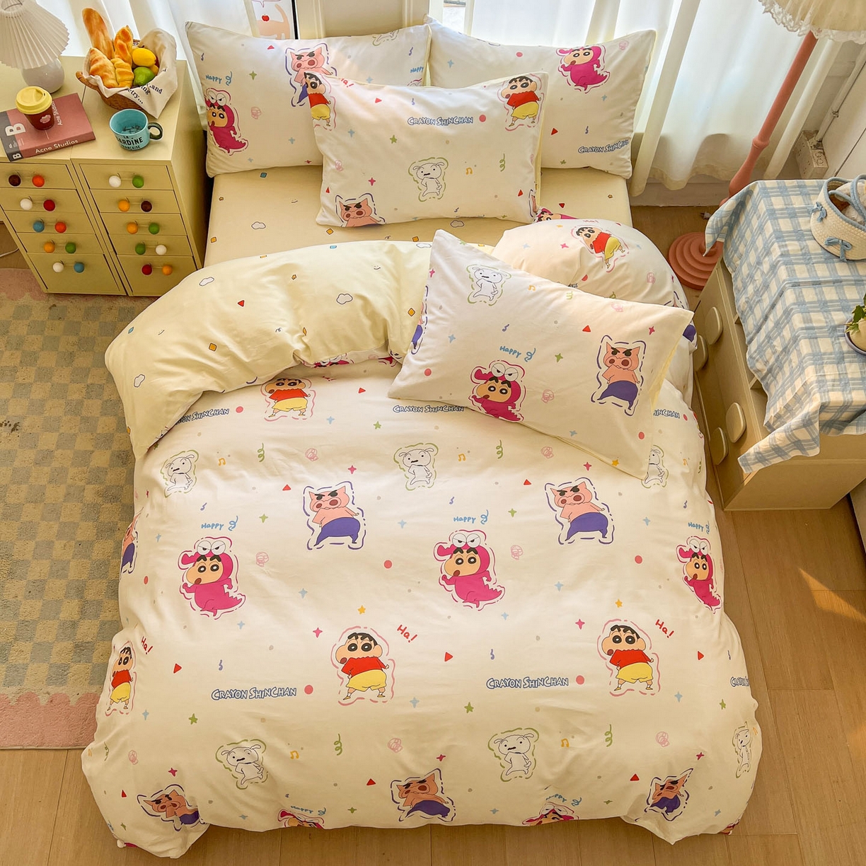 91家纺网 家纺一手货源 找家纺 浩诚 2026新款蜡笔小新正版授权全棉卡通四件套 圈圈小新