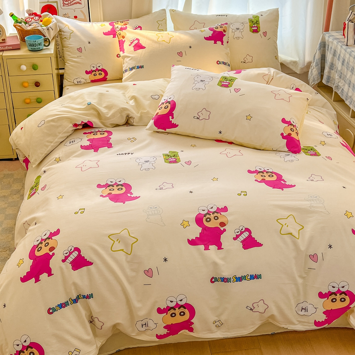 91家纺网 家纺一手货源 找家纺 浩诚 2026新款蜡笔小新正版授权全棉卡通四件套 萌趣小新