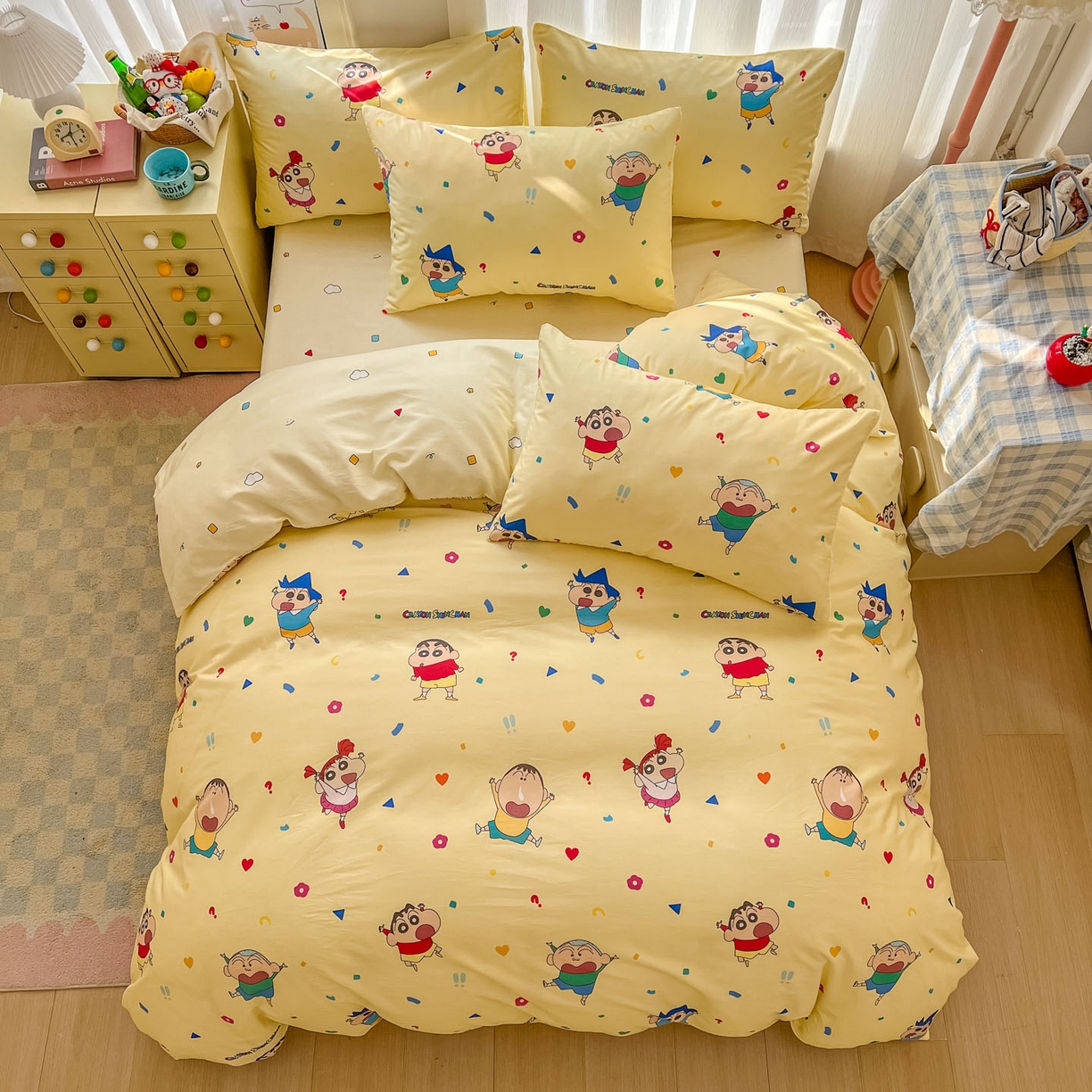 91家纺网 家纺一手货源 找家纺 浩诚 2026新款蜡笔小新正版授权全棉卡通四件套 快乐小新