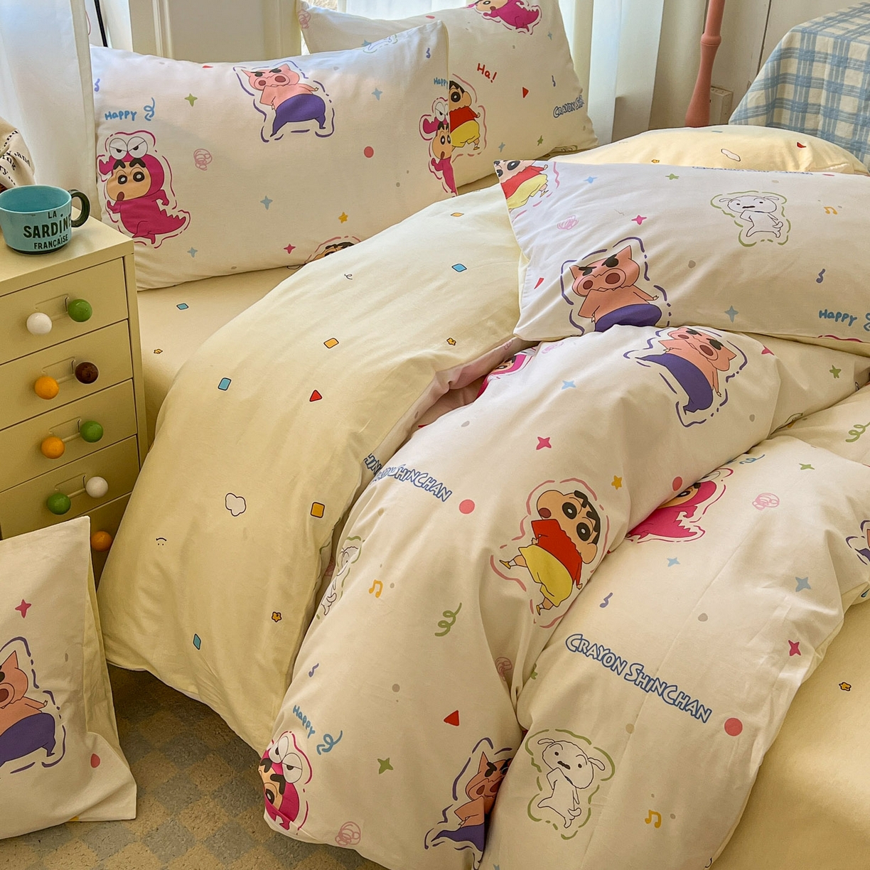 91家纺网 家纺一手货源 找家纺 浩诚 2026新款蜡笔小新正版授权全棉卡通四件套 圈圈小新