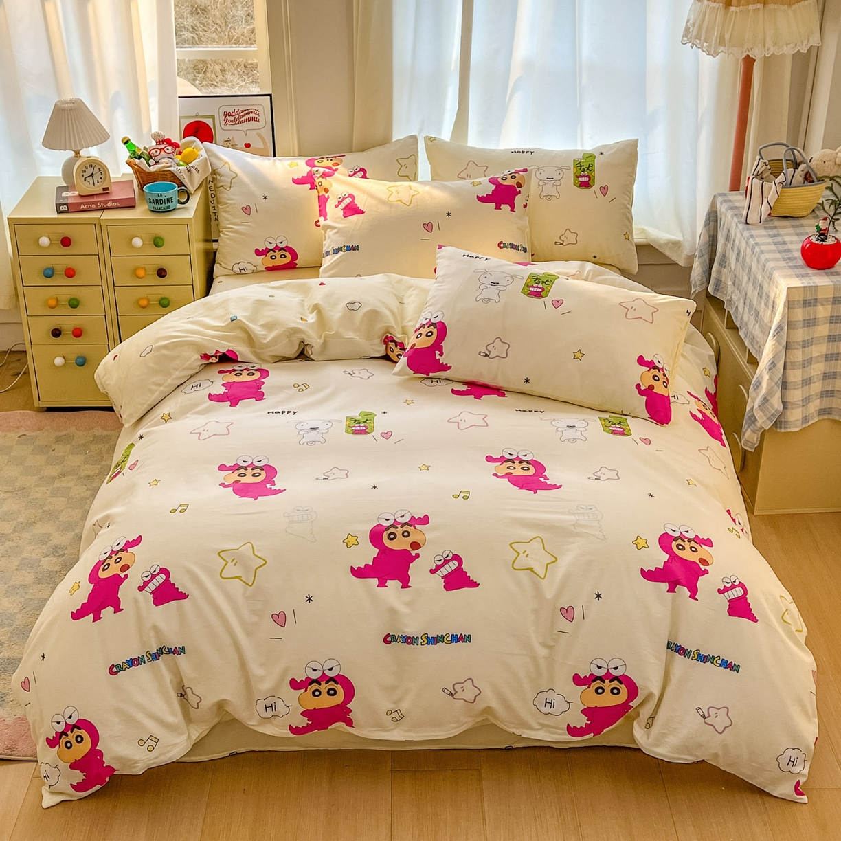 91家纺网 家纺一手货源 找家纺 浩诚 2026新款蜡笔小新正版授权全棉卡通四件套 萌趣小新