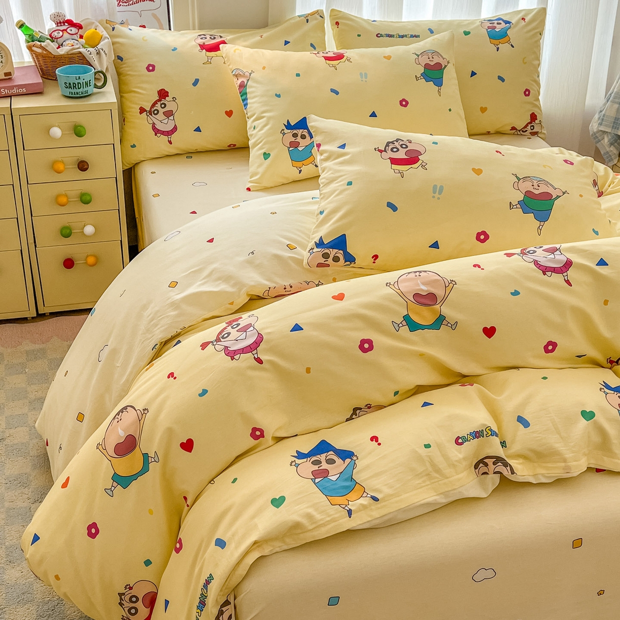 91家纺网 家纺一手货源 找家纺 浩诚 2026新款蜡笔小新正版授权全棉卡通四件套 快乐小新