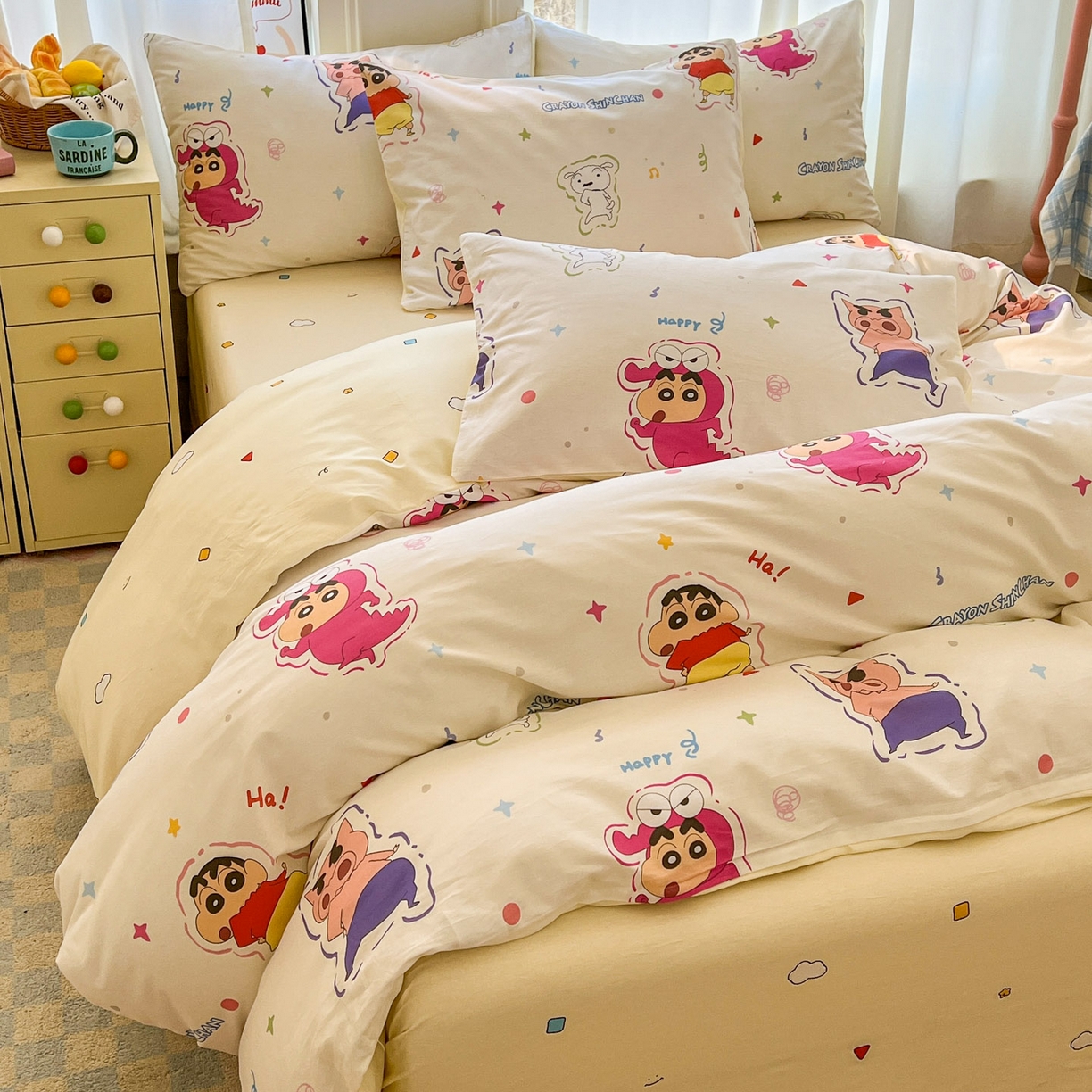 91家纺网 家纺一手货源 找家纺 浩诚 2026新款蜡笔小新正版授权全棉卡通四件套 圈圈小新