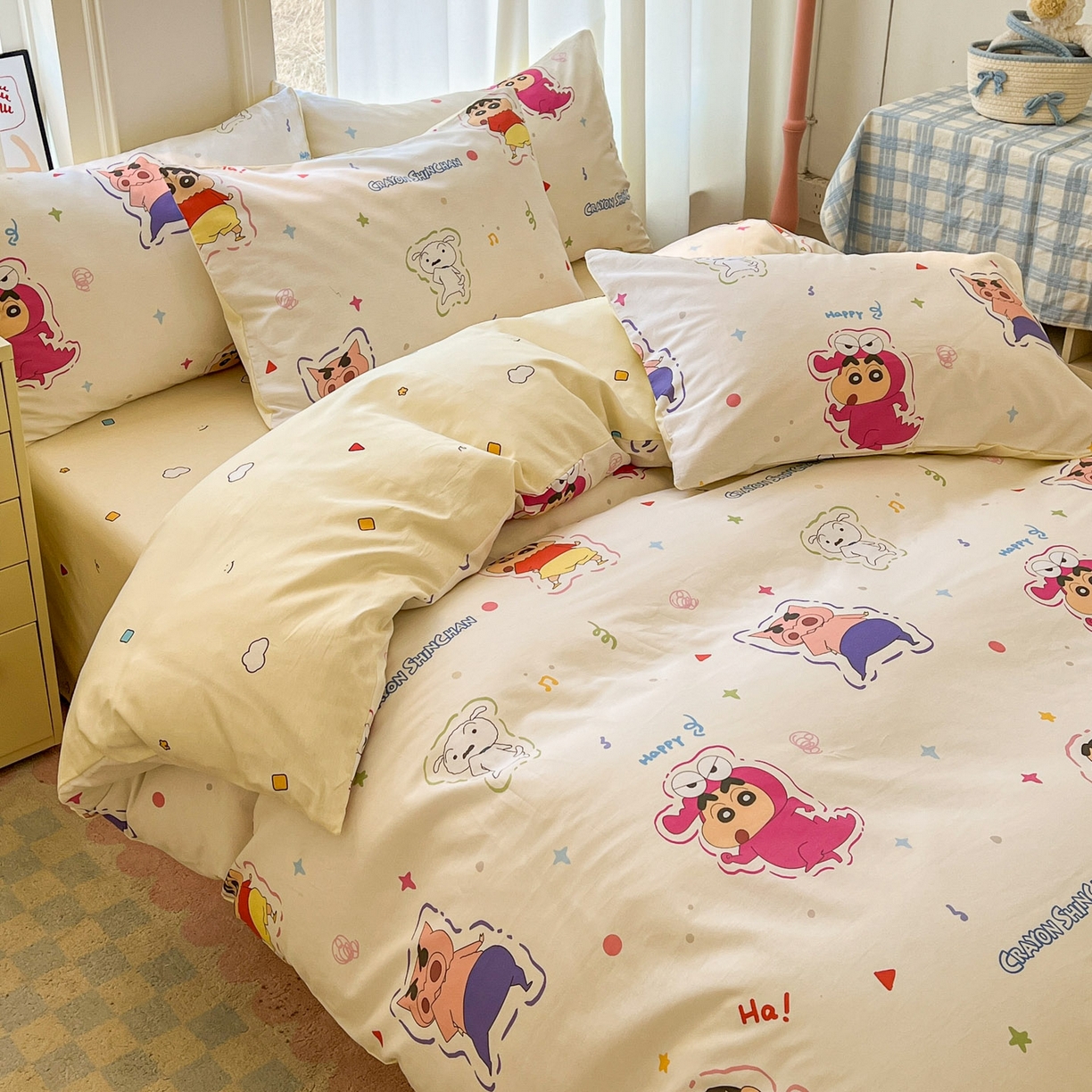 91家纺网 家纺一手货源 找家纺 浩诚 2026新款蜡笔小新正版授权全棉卡通四件套 圈圈小新