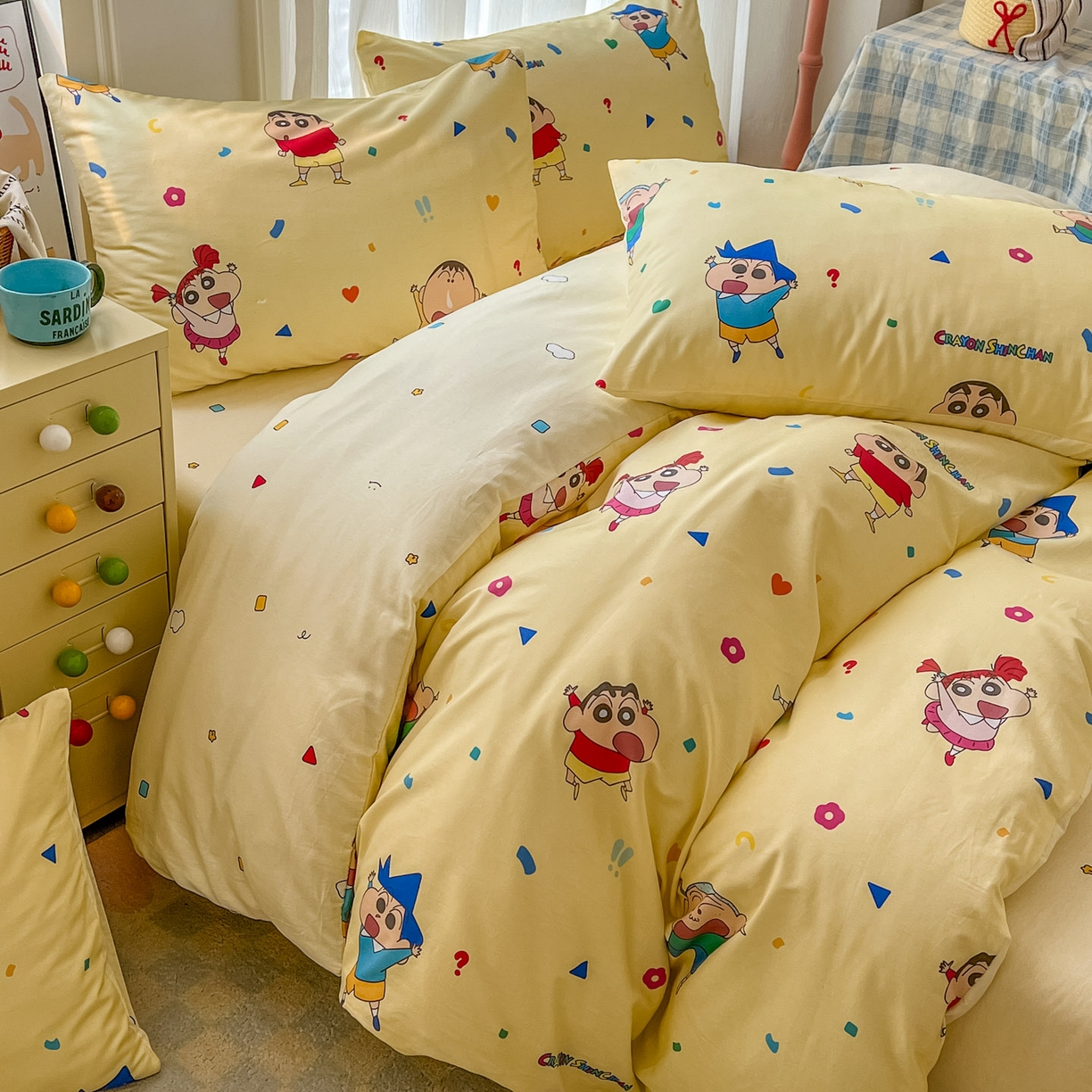 91家纺网 家纺一手货源 找家纺 浩诚 2026新款蜡笔小新正版授权全棉卡通四件套 快乐小新