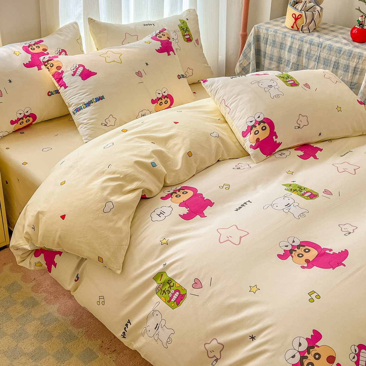 91家纺网 家纺一手货源 找家纺 浩诚 2026新款蜡笔小新正版授权全棉卡通四件套 萌趣小新